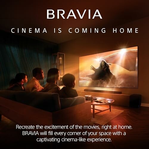 Family watching a cinematic experience on a BRAVIA TV at home.