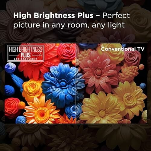 Comparison of TV brightness with vibrant flowers.