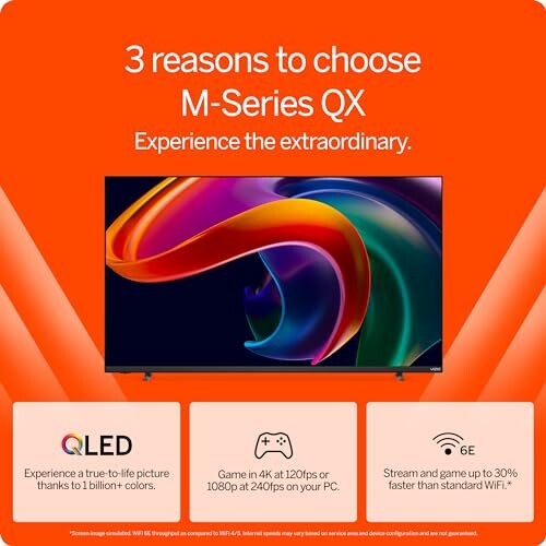 M-Series QX TV with QLED technology, 4K gaming, and fast streaming.